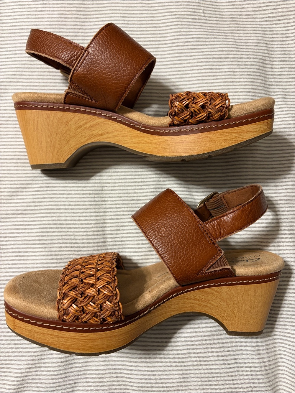 Clarks Collection Seannah Step Woven Leather Platform Wedge Sandals Clog